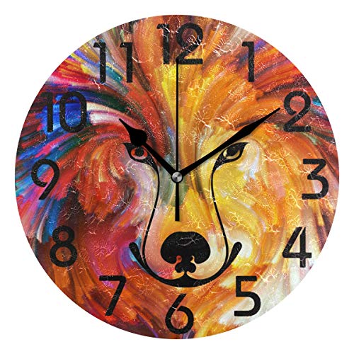 Naanle Beautiful Colors Wolf Portrait Art Print Round Wall Clock Decorative, 9.5 Inch Battery Operated Quartz Analog Quiet Desk Clock for Home,Office,School