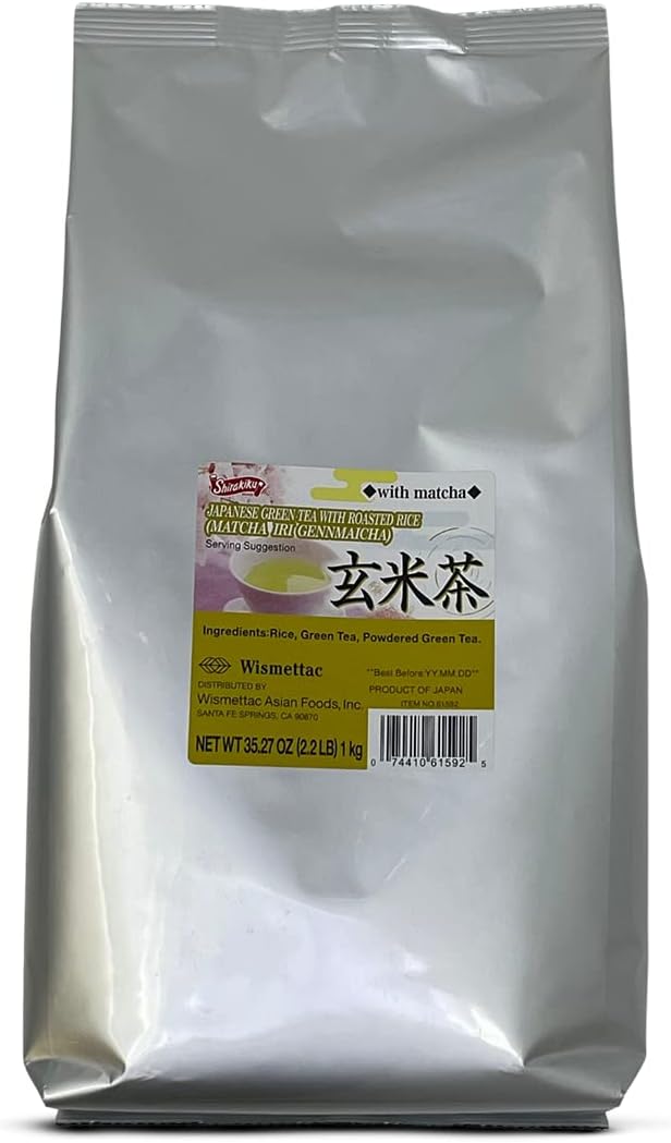 Shirakiku Iri Gennmaicha Green Loose Tea Leaf | Japanese Matcha Green Tea with Brown Roasted Rice | Easy to prepare & Prefect for Traditional Japanese Teas, 2.2 Pounds (30 Serving)