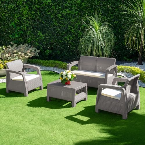 Recopilación de Muebles de Jardin Walmart los mejores 5. 50 MQ Juego De Sala Exterior Jardin Terraza 4 Puestos Tipo Ratan Taupe