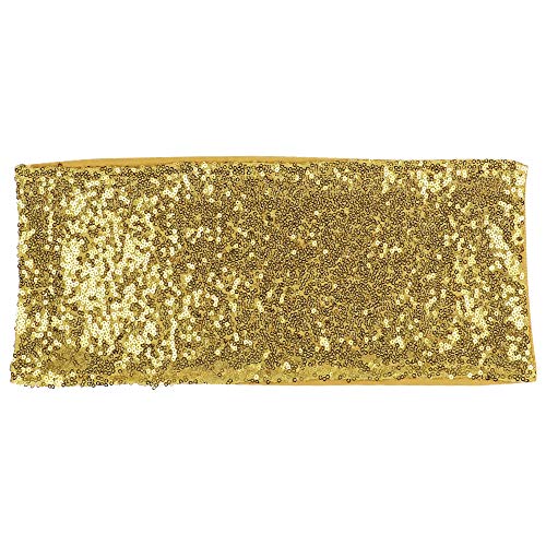 Desirable Life Pack of 50 Stretch Sequin Chair Sashes Chair Bands One-Sided Sequins Decor for Hotel Wedding Reception Party Event Chair Cover Decoration 4\"x16\" - Light Gold