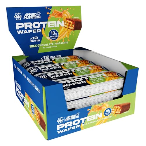 Applied Nutrition Protein Wafer Bar – High Protein Wafer Snack with 10g Protein Per Bar Milk Chocolate Coated Light Crispy Texture (39g Bar) (Milk Chocolate Pistachio)