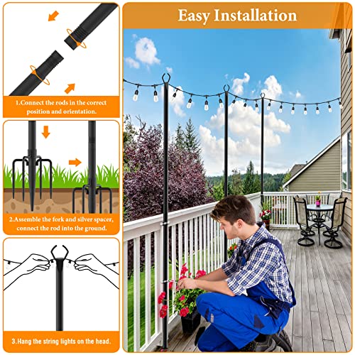 Mutovlin 2 Pack String Light Poles,10 Ft Light Poles for Outside String Lights,Outdoor Lights Pole with Fork,Metal Poles Stand for Patio Deck Backyard (10FT 2 Pack) by Mutovlin - Image 5