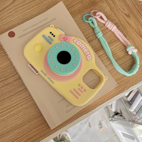 YAKVOOK Bracket Phone Case Compatible with iPhone 17 Pro，Cute 3D Cartoon Camera Holder with Wrist Strap Funny Soft Silicone Shockproof Protective Cover for Women Girls by YAKVOOK - Image 3