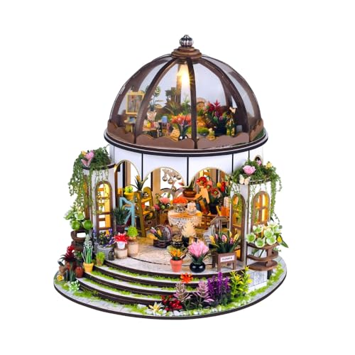 Hands Craft Greenhouse Oasis DIY Miniature House Kit with LED Lights – Outdoor Garden Gazebo 3D Puzzle and Bookshelf Decor – Wooden Craft Kit for Adults & Teens