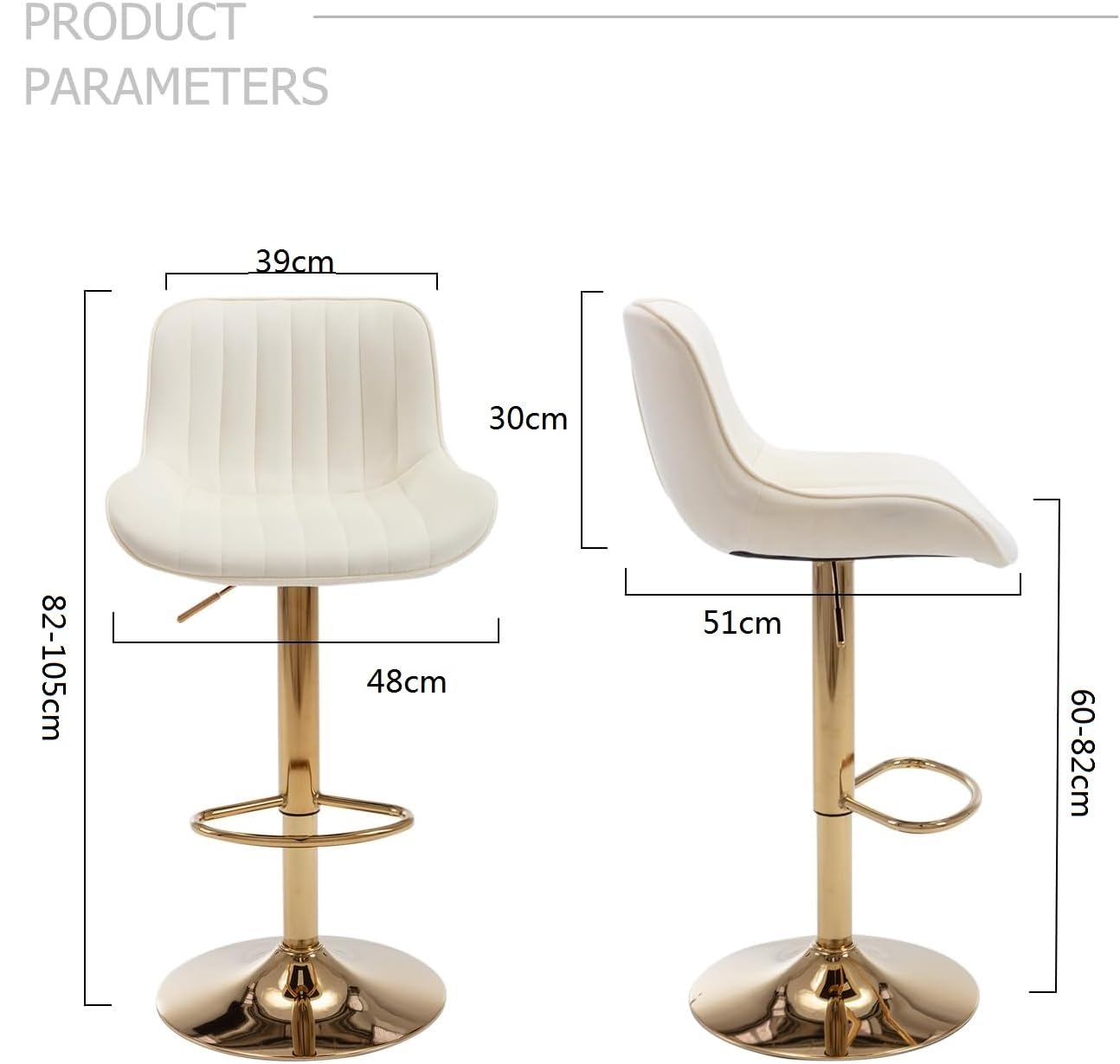 Juego de 2 Taburete de Bar de Terciopelo Taburetes Altos de Cocina Regulables en Altura 60-82cm Giratorio en 360° con Respaldo y Reposapiés Base Dorada Sillas de Bar (Beige-)
