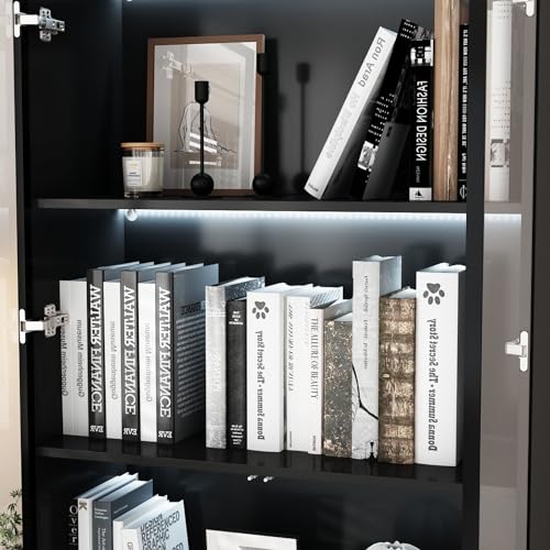 FAMAPY Display Cabinet with 4 Glass Doors and Lights, 5-Tier Storage Shelves, Pop-up Design, Trophy Case Display Cabinet for Collectibles, Black (31.5”W x 14.2”D x 78.7”H) - Thumbnail 6