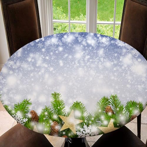 JRMRNEI Round Tablecloth, Christmas Fitted Table Cover Elastic Edge, Waterproof Wipeable Patio Table Cloths for Round Table, Christmas Type11, Tablecloth Size 48