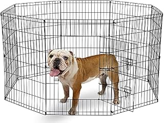 UNDERDOG 8 Panel Playpen Suitable for Dogs/Puppies/Cats & Rabbits foldable ideal for Indoor/Outdoor use puppy play pen (91cm, Black)