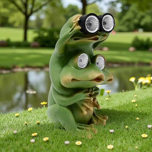 Juliahestia Garden Decor Outdoor Statue Yard Frog Solar Figurines Patio Art Home Outside Decorations Lawn Ornaments Gardening Gifts Ideas for Mom Mother Grandma Women Wife Sister