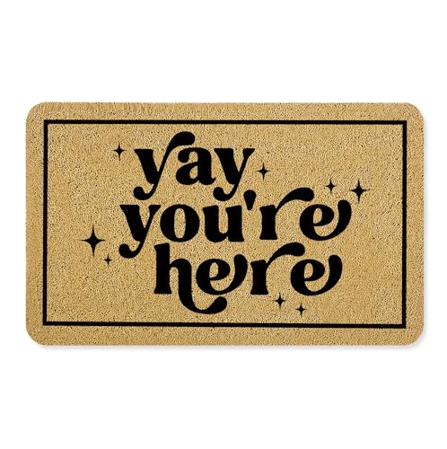 OSLYSOF Funny Welcome Door Mat, Yay You're Here Doormat for Front Door Indoor Outdoor Porch Entrance...