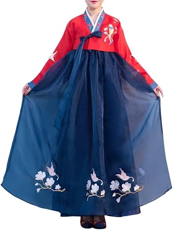 Female Korean Hanbok Cosplay Costume, Traditional Embroidered Dress for Halloween Role Play Party Performance-S