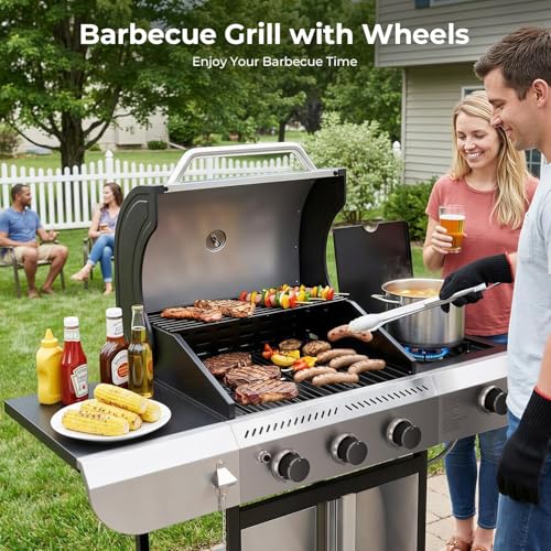 Image of COWSAR 34,000 BTU Propane Gas Grill 3-Burner with Side Burner
