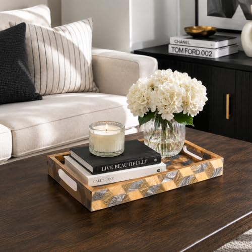 Image of Handicrafts Home 12 inch x 8 inch 3D Resin Decorative Tray Breakfast Coffee Table Top Vintage Handmade Serving Tray