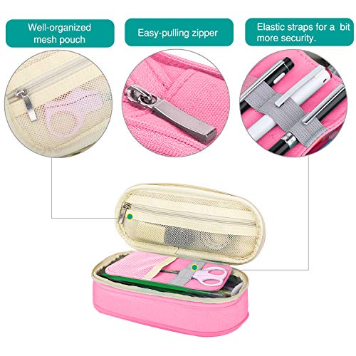 Image of MoKo Large Capacity Pencil Pen Case, Big Capacity Storage Bag Pouch Box, Stationery Organizer with Zippers for Office /School Supplies - Beige & Pink