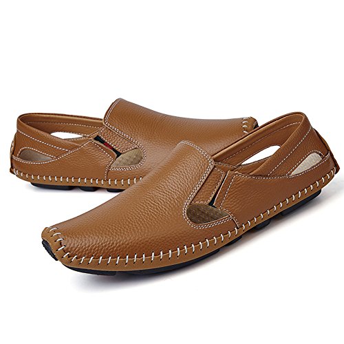 Image of Men's Driving Shoes Leather Slipper Casual Slip on Loafers | Top Grain Leather Upper, Moccasin Toe, Slip-on, Traction Rubber Outsole, Mens Dress Shoes, Mens Casual Loafers