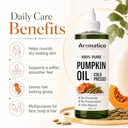 Image of AROMATICO 100% Pure Pumpkin Oil Cold Pressed for Healthy Hair & Skin - 200ml