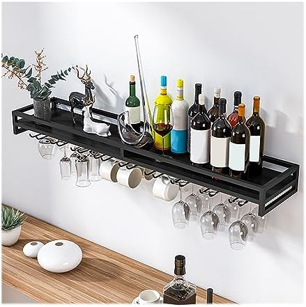 Wine Glass Hanger, Wall Mounted Wine Rack Wine Glass - Wine Bottle Display Rack Space Saving, for Kitchen Multi-Functional Hanging Wine Glass Rack Wall Mounted (Black 39 x 8 x 3.3IN)