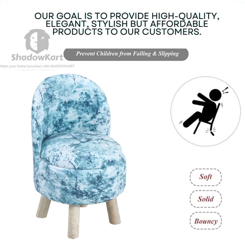 Image of Ottoman Kids pouffe Small Stool for Baby Chair Study Table Stool for Kids Room Baby Sofa Stepstool Children Cartoon Wooden Chair, 14x26 Inch, Seagreen