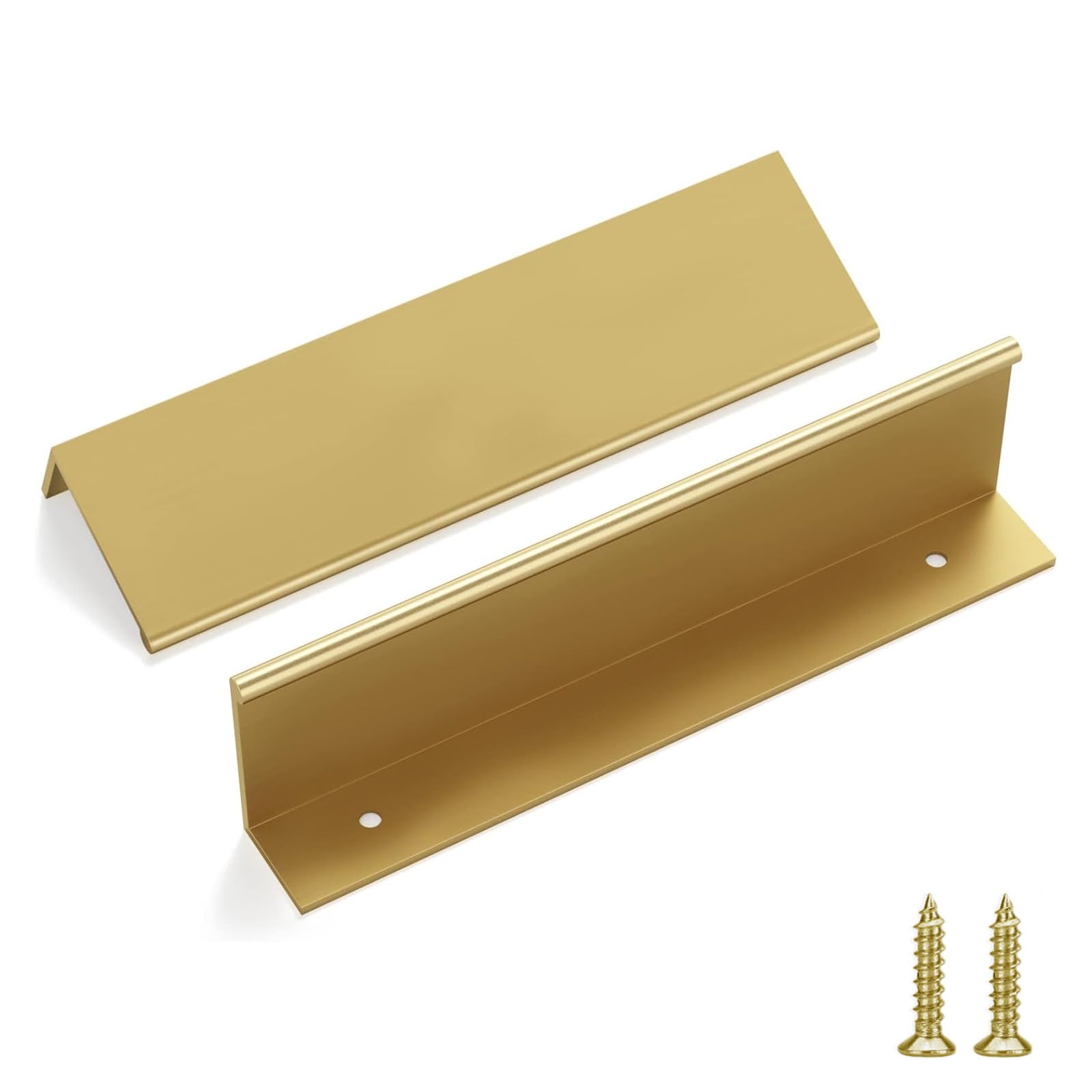 Goldenwarm 15 Pack Gold Finger Edge Pulls Drawer Finger Pulls Champagne Gold Kitchen Hardware Handles Bedroom Dresser Drawers,256mm Hole Centers