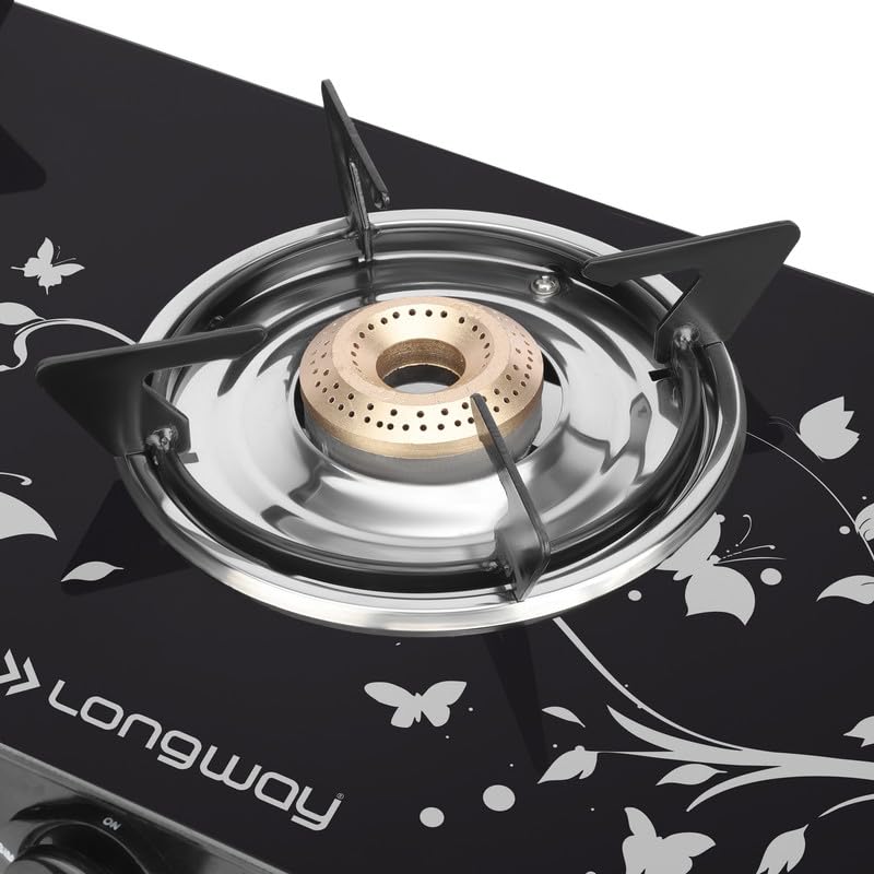 Image of Longway Astra Glass Top, 3 Burner Auto Ignition Glass Gas Stove (Black, ISI Certified, 2 Year Warranty)