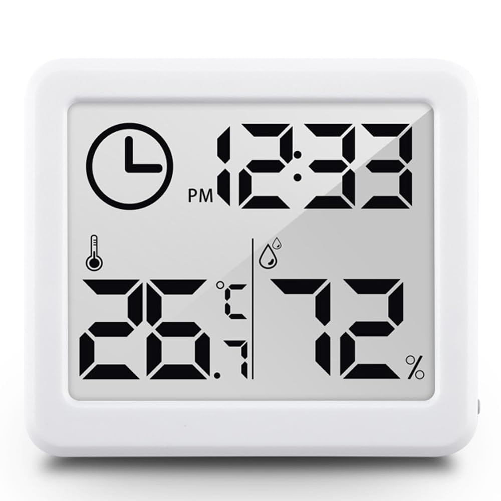 ミニ＆温度計 1本セット スイッチ 粘着/嵌入使用可能 デジタル液晶スクリーン 温室ハウス/地下室/家庭/ベビールームなど/爬虫類/適用 黒 時計 デジタル 温度計 温湿度計 お風呂場用 マグネット 吸着式 スタンド式 お風呂クロック&温湿度計 ホワイト