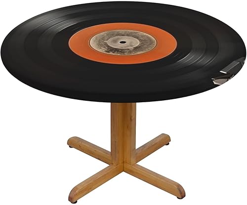 Mantel redondo con estampado de discos de vinilo vintage, mantel redondo impermeable con borde elástico, se adapta a mesas redondas de hasta 40 a 50