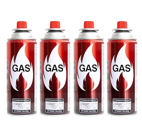 GO2CAMPS 4 PCS Butane Gas Cartridges 220g Universal Portable Camping Stove Gas Refill Canisters for BBQ Outdoor Cooking Picnic for Camping Stoves Heater & Torch Compo Pack