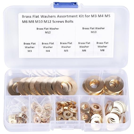 Futaba [10 - Size] Brass Flat Washer Assortment Set - M2 M2.5 M3 M4 M5 M6 M8 M10 M12 M14-350 Pcs-image-11