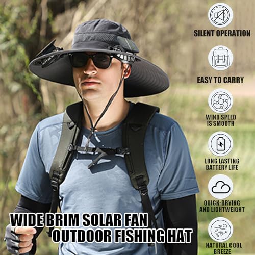 Solar Fan Hat,Hat with Fans Solar Power,Wide Brim Solar Fan Outdoor Fishing Hat,2 Solar Fans - Image 3