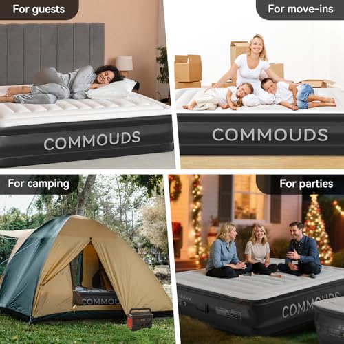 COMMOUDS Twin Air Mattress with Built-in Battery Powered Removable Pump, 18" High Inflatable Mattress, Portable Blow up Mattress, Air Bed for Camping, Home and Guest