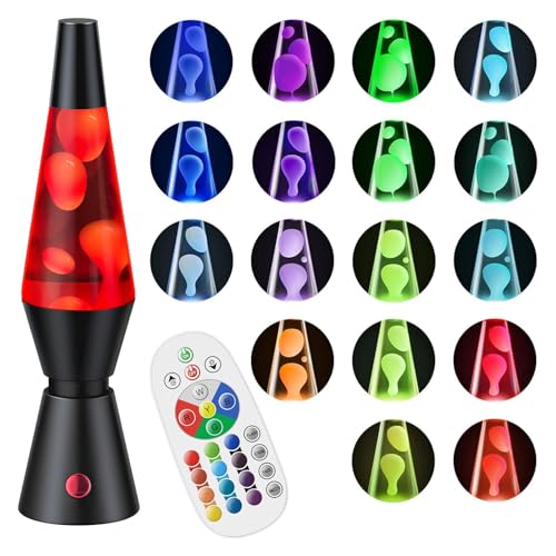 Soarling 14.5 Lavalampe Lavalampe Groß mit 17 RGB Farbwechsel & Fernbedienung Lavalampen Glitzer für Erwachsene & Kinder Partybeleuchtung mit Flüssigkeitseffekt (Schwarz 14.5)