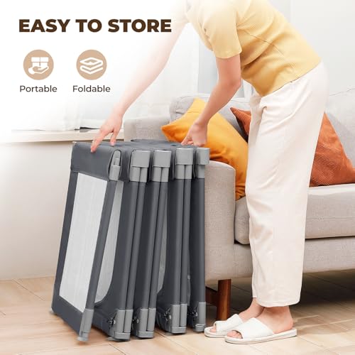 Image of Dripex Small Foldable Baby Playpen, 49 inchx47 inch Small Space Play Yard for Travel - Portable Collapsible Play Pen for Babies, Indoor Outdoor Baby Fence, Grey