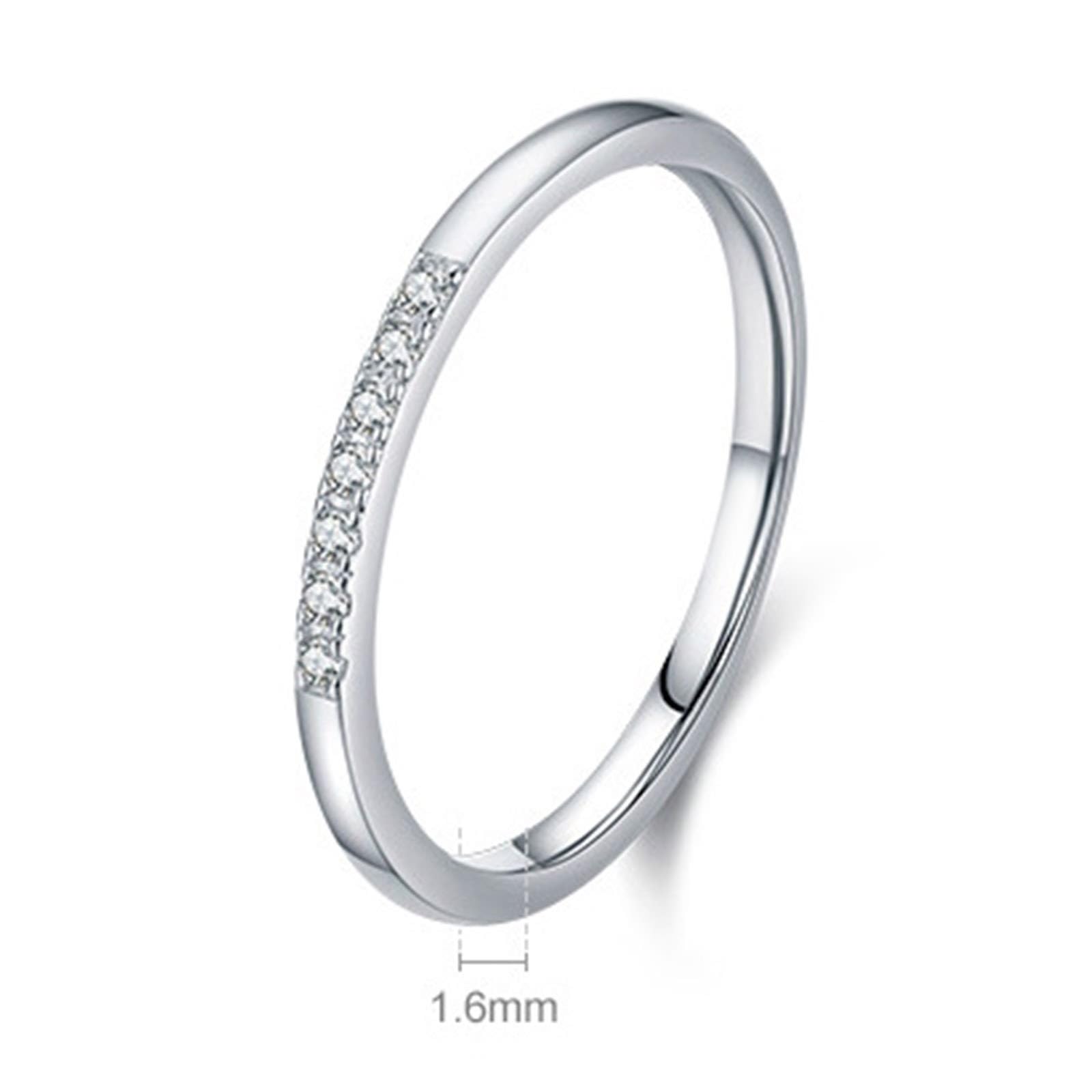 Moissanit Anillo de compromiso de oro blanco de 9 K/14 K, delicado anillo apilable fino de oro blanco Au 375/585 anillos de pareja joyas auténticas, tallas 47-62