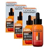 L'Oréal Men Expert Sérum de vitamina C contra la piel cansada para hombres, cuidado hidratante para un aspecto radiante, suero facial para hombre de alta dosis con 10% de vitamina C pura, Hydra Energy