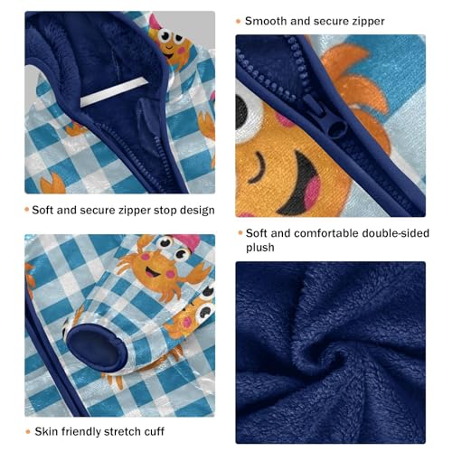 Crab Pattern on Fabric Toddler Fleece Jacket Girl Boys Hooded Fleece Jacket Coat Warm Outwear Zip-up 3-10T3