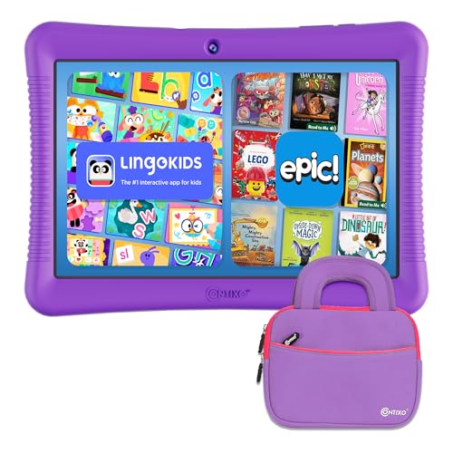 Image of Contixo K102 10 inch Kids Tablet Bundle - HD Learning Tablet & Sleeve Bag for Kids Ages 3-7, Includes Learning Educational Apps, Parental Controls, Android, Dual Camera - Purple
