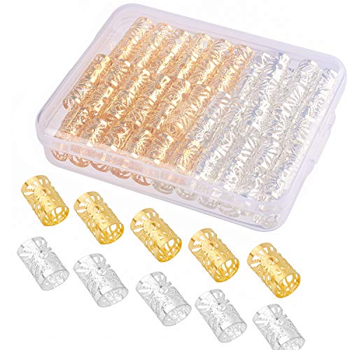 Whaline 100 Pack Dreadlocks Metal Hair Cuffs Adjustable Hair Coil Braiding Decorations Filigree