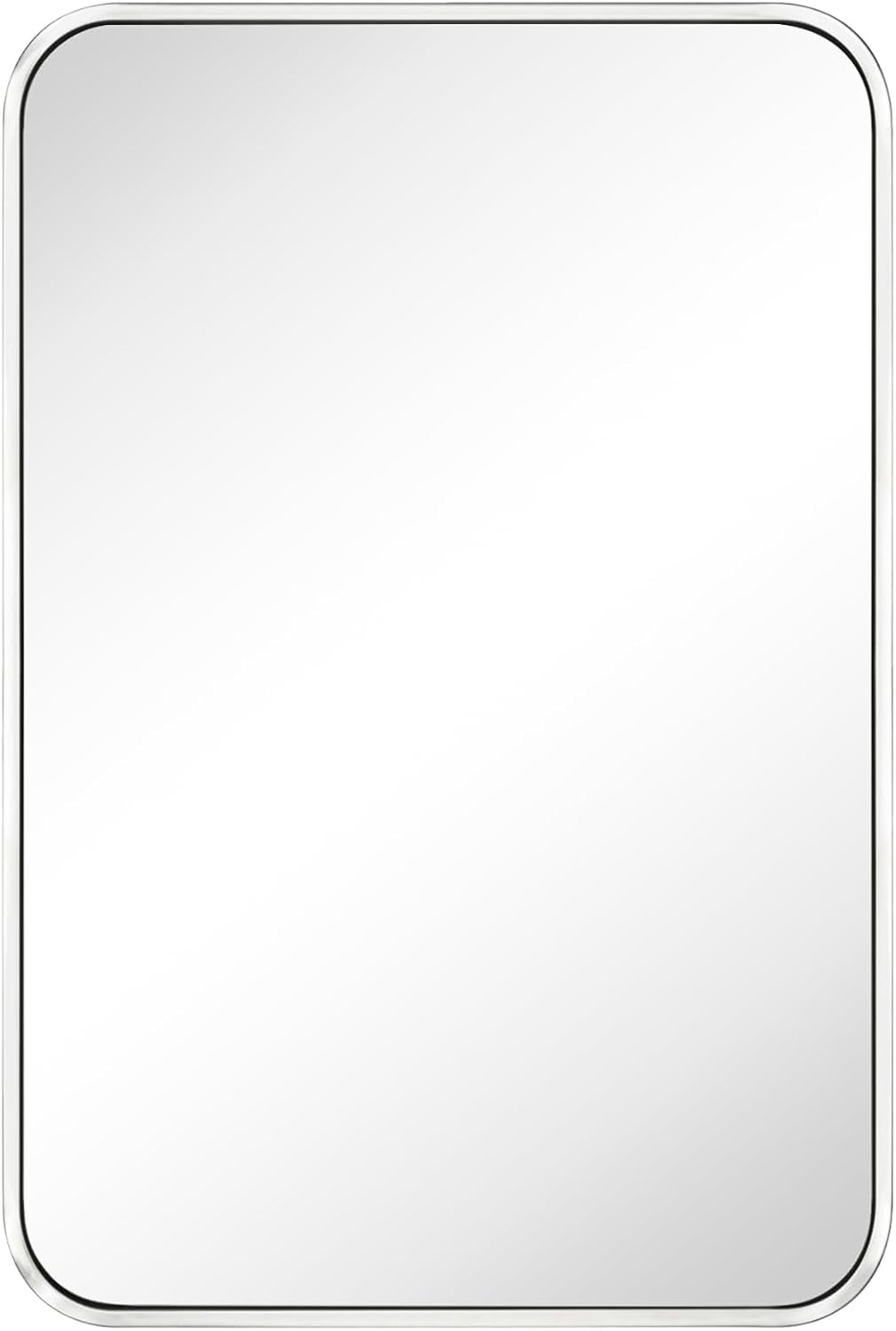 GRACTO 24x36'' Polished Nickel Mirrors for Bathroom, Bathroom Vanity Mirror, Rounded Rectangle Mirror, Stainless Steel Anti-Rust Tube Metal Frame Wall Mounted Mirror, Vertically/Horizonta