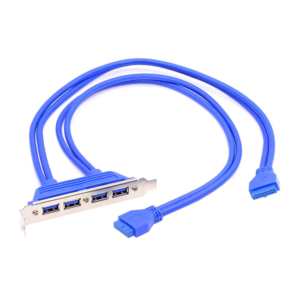 cablecc 5Gbps Four Ports USB 3.0 Internal Female Mount Panel to 20pin Motherboard Baffle Cable with PCI Bracket 50cm