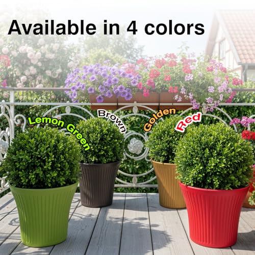 Image of GARDENS NEED 12 Inches Tancy Round Flower Pot | Set of 4 | Red | Plastic Planter Pots for Indoor & Outdoor Home, Office & Balcony Decoration