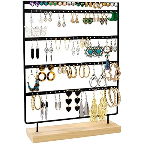Petutu Earring Holder Earring Organizer Stand 5-Layer 100 Holes Earring Display Stand With Wooden Base For Hanging Earrings (Black) Cover