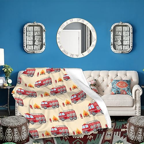 Image of Fire Truck Fireman Blanket Gifts Super Soft Fleece Throw Blankets Cozy Flannel Air Conditioning Blanket Blanket for Couch Bed 50x40 in for Kid