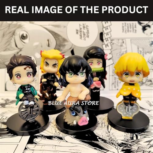 Image of Blue Aura Anime Action Figure Set of 5 | Mini Size| Height-7cm PVC Multicolour | Demon Wheel Set of 5
