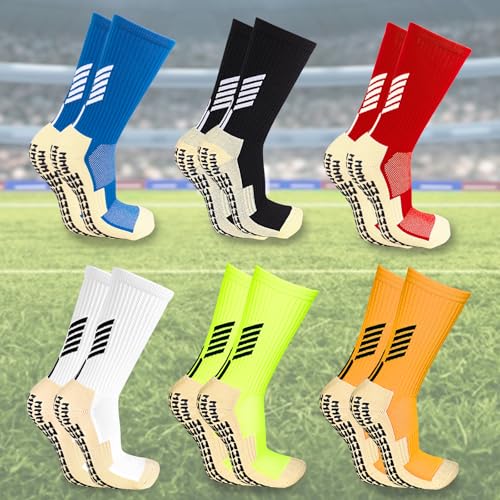 Image of CASMON 1Pair Non Slip Socks Grip Soccer Socks for Men Women Youth Kids, Anti Slip Football Basketball Socks with Grip Pads