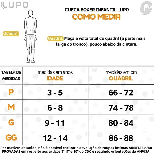 Kit 06 Cuecas Lupo Boxer Infantil Meninos | 2 Azul Náutico - 2 Vermelho - 2 Preto | G