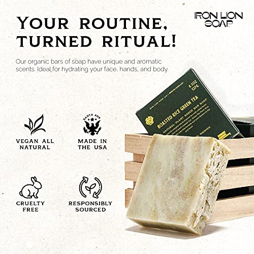 Iron Lion Soap Roasted Rice Green Tea Organic, Vegan, All Natural, Plant Based Bar Soap For Body, Face, Hands, And Bath #TOP2