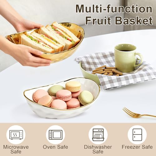 3 Tier Ceramic Fruit Bowl for Kitchen Counter, Tiered Fruit Basket Stand with Gold Metal Rack, Decorative Fruit Holder for Table, No Assembly Serving Bowls for Party Snacks & Housewarming Gift - image 7