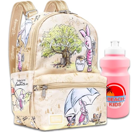 Piglet Mini Backpack for Kids Set - Bundle with 13” Winnie the Pooh Backpack with Front Pocket and Water Bottle | Disney Piglet Backpack for School