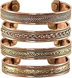 Pure Copper Set of 4 Tibetan Bracelets Handmade Cuff Bangle for Men And Women Adjustable Kada From India For Unisex