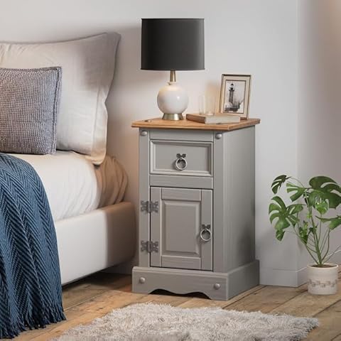 Corona Grey Bedside Cabinet with Drawer Cover
